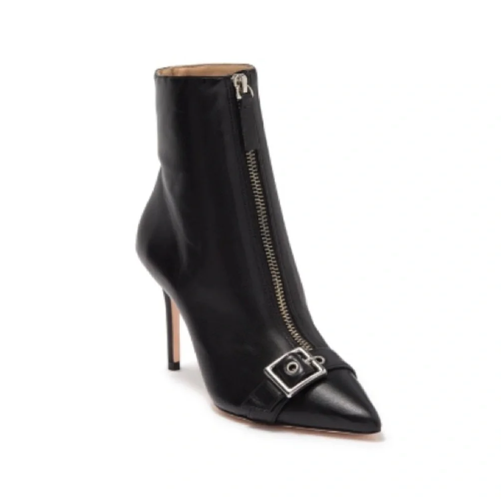 Black Suede Studio NEW Imane Stiletto Bootie Black Leather Size 9